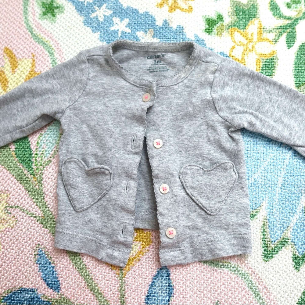 NWOT Carter's Light Gray Cardigan with Heart Details